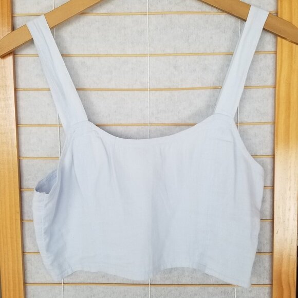 Aerie Chambray Crop Top Size Small Blue 100% Cotton Wide Straps - Picture 1 of 8